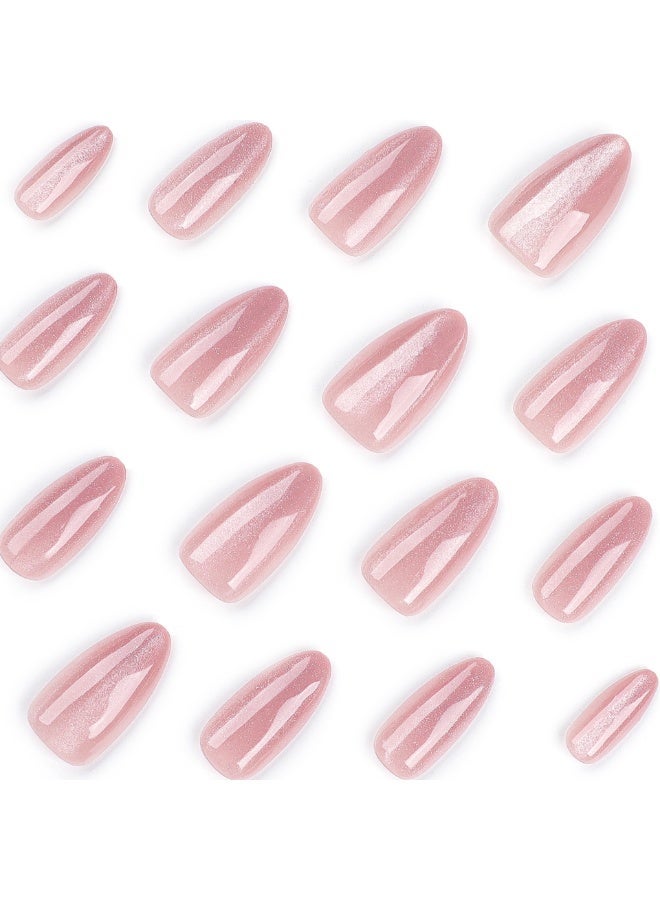 جوسكوين 24 قطعة من أظافر ضغط تركيب، قصيرة شكل لوز بيج نيود مع فن أظاهر عين القط اللامع، قابلة لإعادة الاستخدام. أظافر أكريليك مع عدة غراء. - Image 5